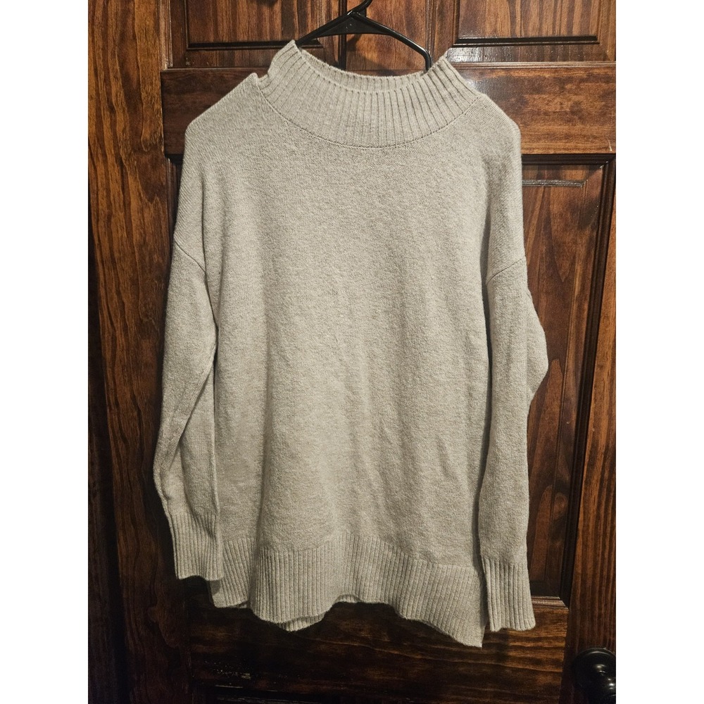 LOFT Outlet Women Beige Mock Neck Ribbed Sweater Petite Small SP Pullover